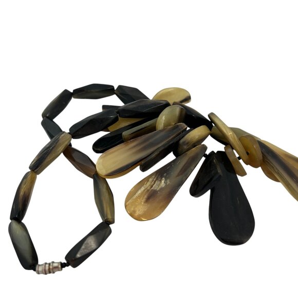 Chunky Statement Necklace Brown Black Boho Tribal Style Jewelry Plastic Beaded - Picture 6 of 9